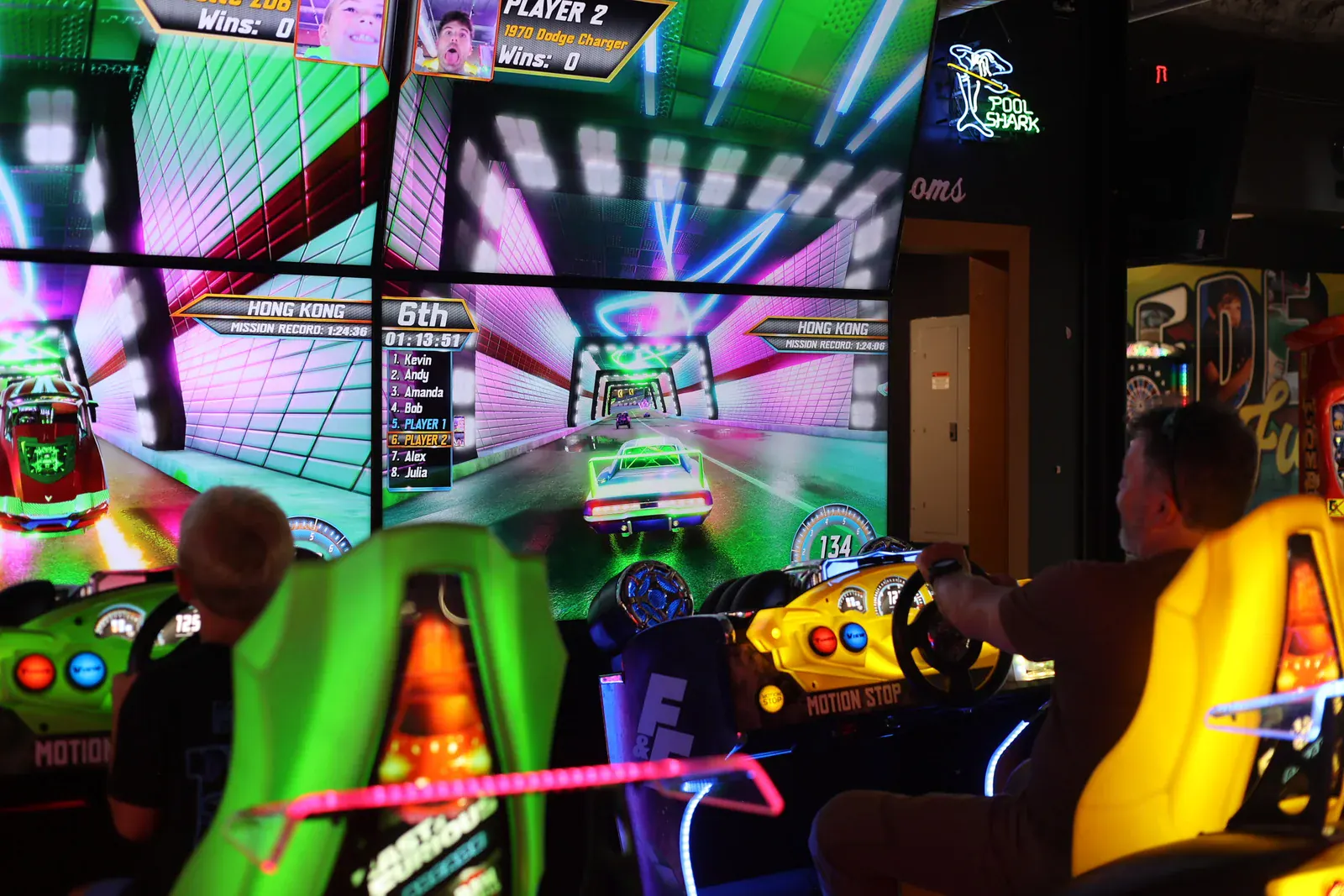 Racing games in the Brickopolis arcade